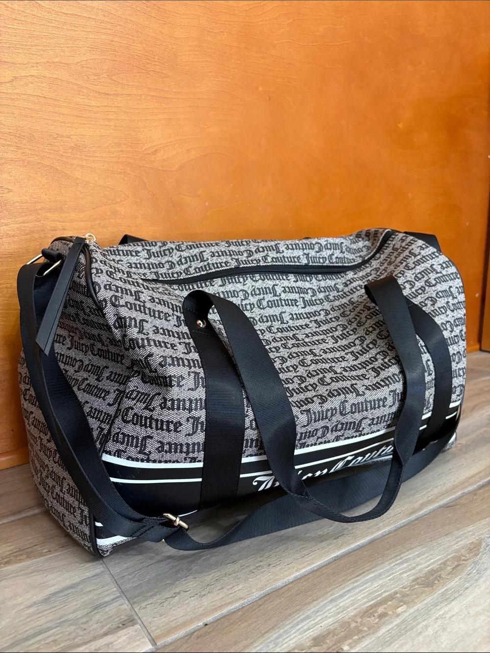 Juicy Couture Black and Gray Logo Duffel Bag